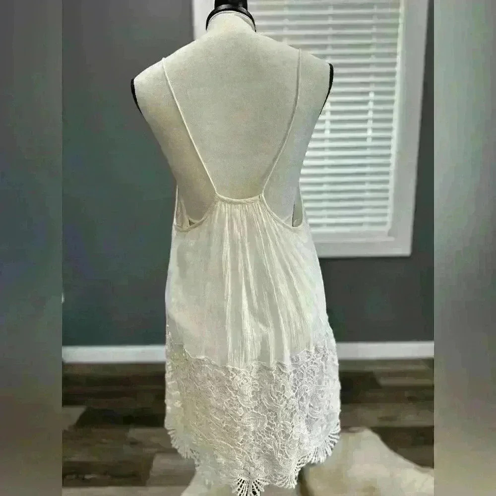 Free People Lace Dress Small Layering Embroidered Boho Cream Oversized - Picture 5 of 5